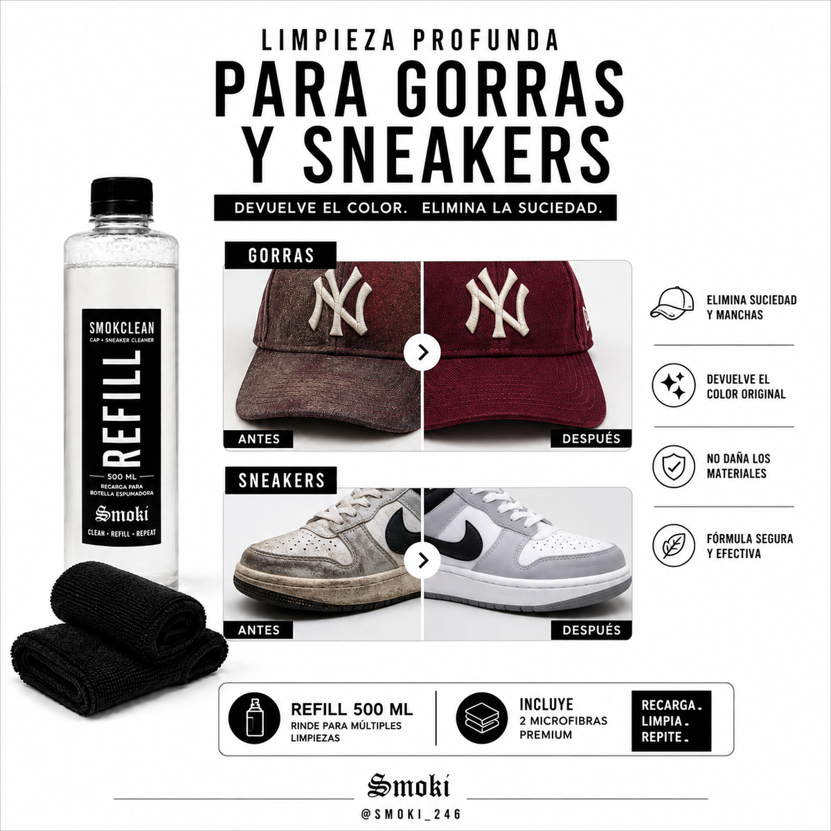 SMOKCLEAN REFILL 500 ML + 2 MICROFIBRAS